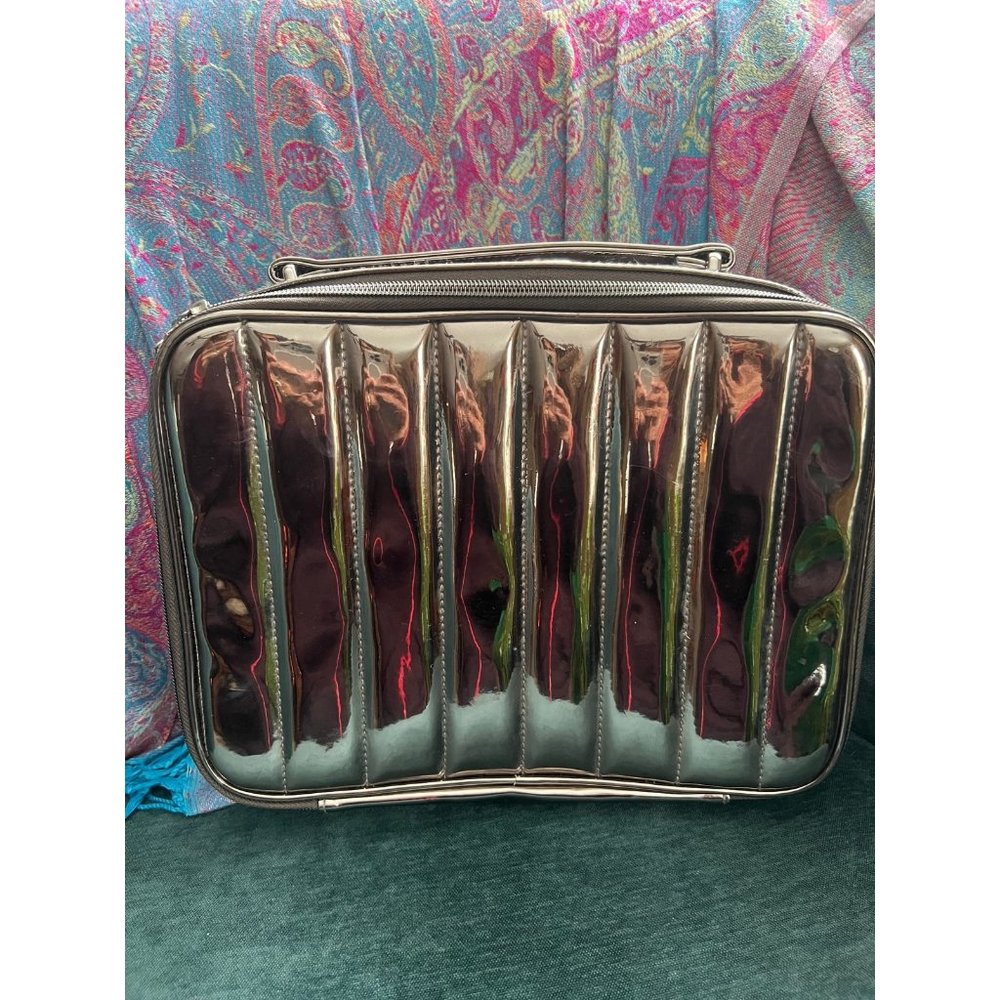 Lancôme  Puffed Metallic Cosmetic Train Case Bag Zippered Travel